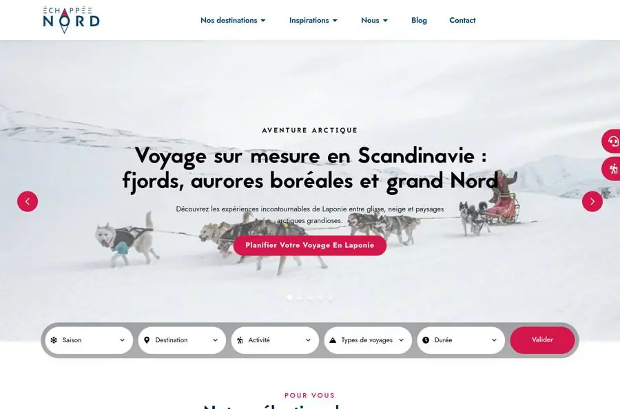 Skjermbilde av Échappée Nord sitt nettsted