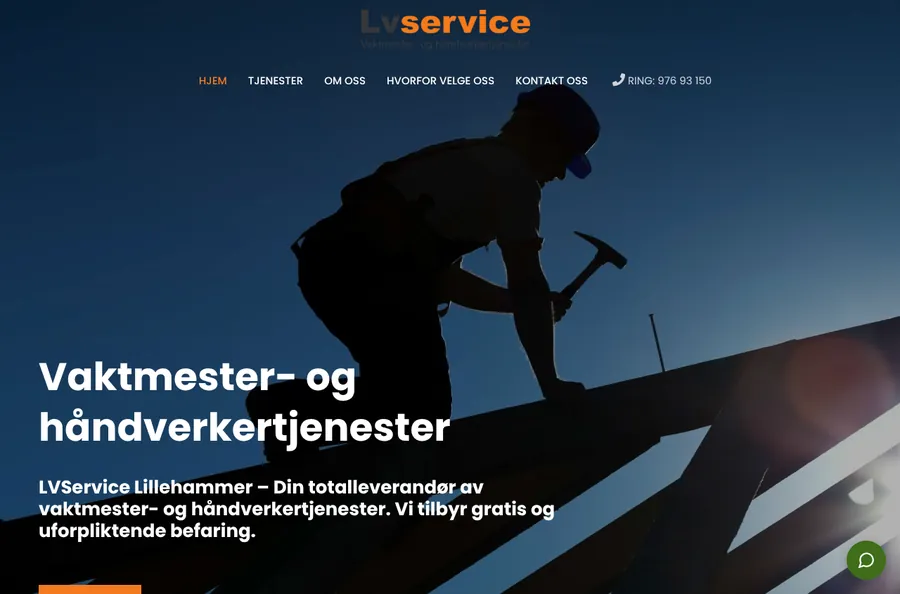 Skjermbilde av LVService Lillehammer sitt nettsted