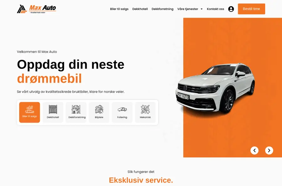 Skjermbilde av Max Auto sitt nettsted