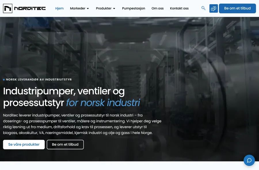 Skjermbilde av Norditec sitt nettsted
