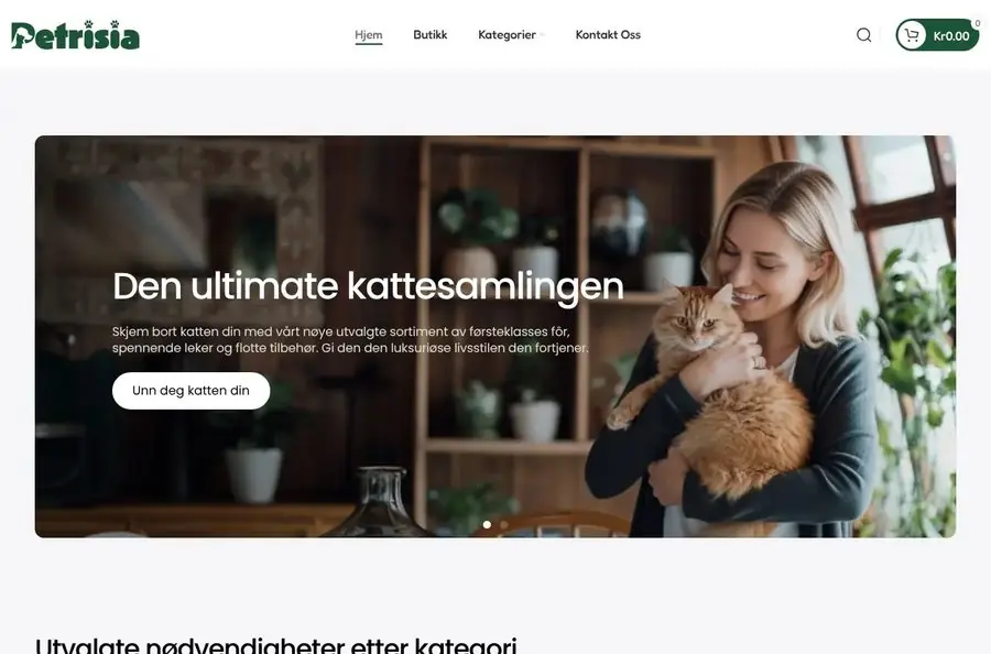 Skjermbilde av Petrisia sitt nettsted