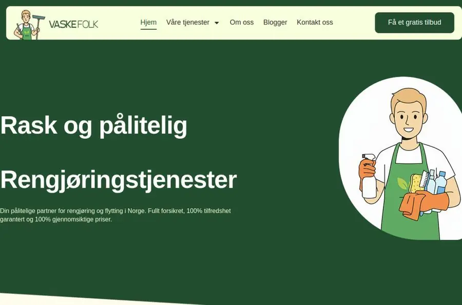 Skjermbilde av VaskeFolk sitt nettsted