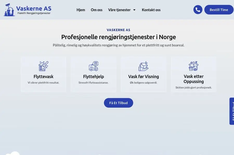 Skjermbilde av Vaskerne sitt nettsted